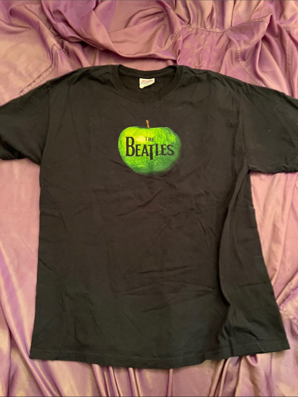 Hanes Black Short Sleeve T‑Shirt with Green Beatles Apple Graphic